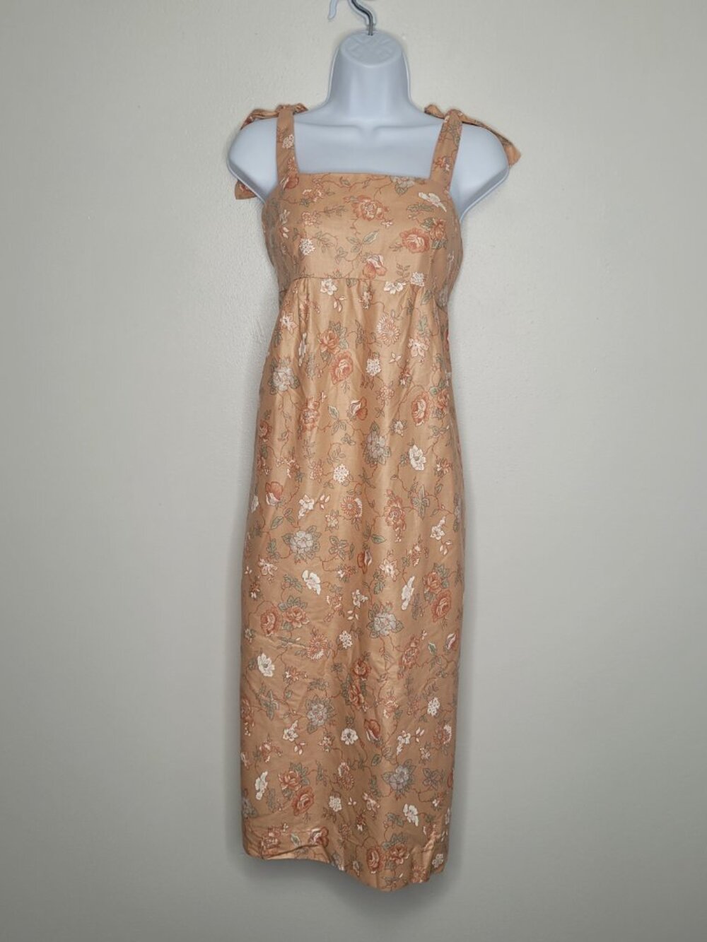 Vintage Queens Way orange tan flower print cottagecore overall dress size 14